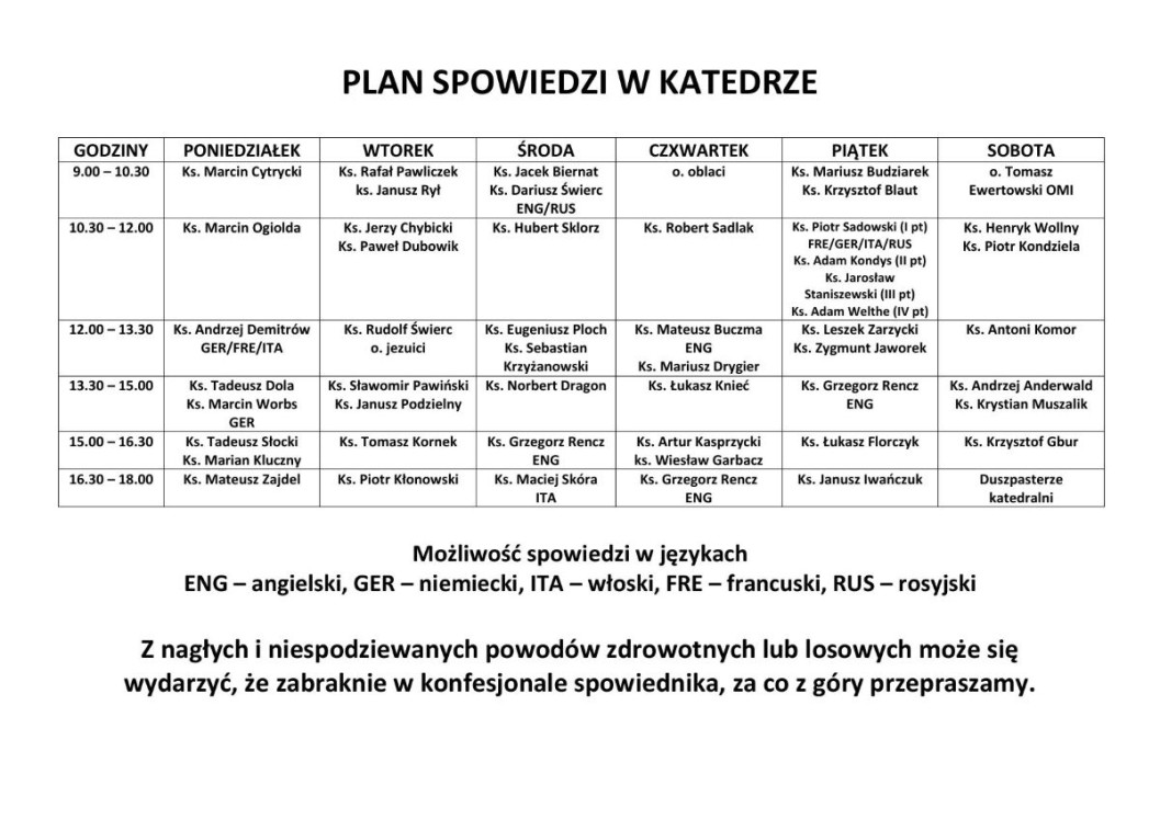 PLAN SPOWIEDZI W KATEDRZE XI